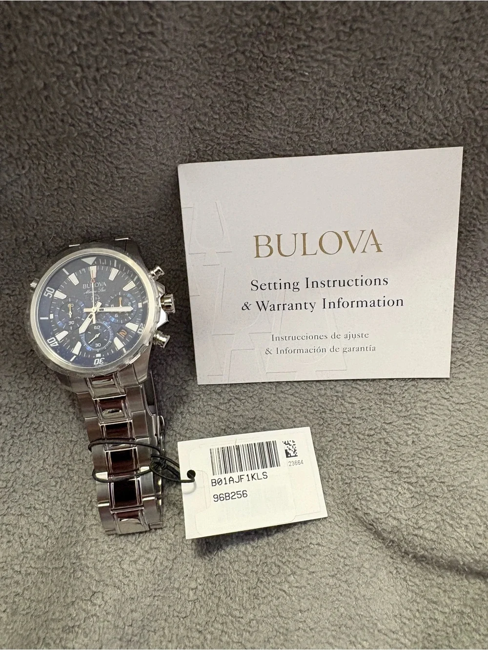 Men's Bulova Marine Star Series Steel 6-Hand Chronograph Quartz Watch Blue Dial